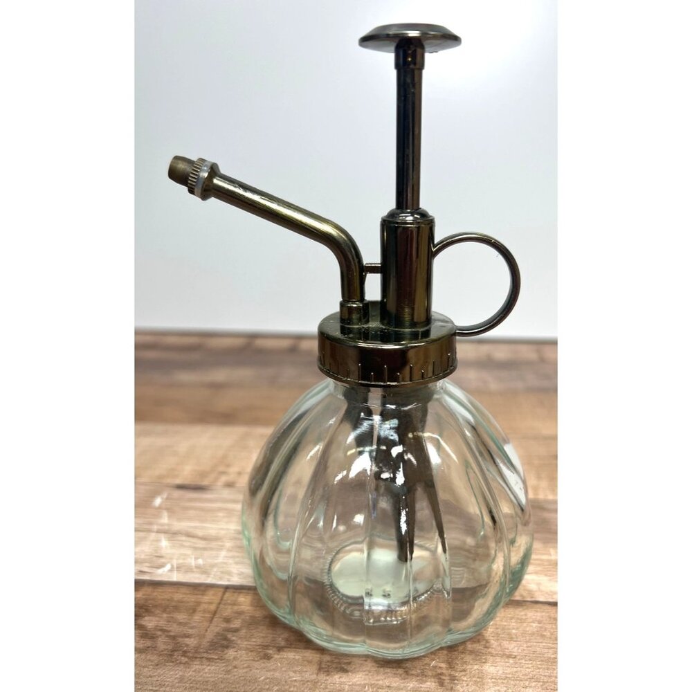 Vintage-Inspired Glass Plant Mister With Bronze-Tone Metal Pump & Nozzle